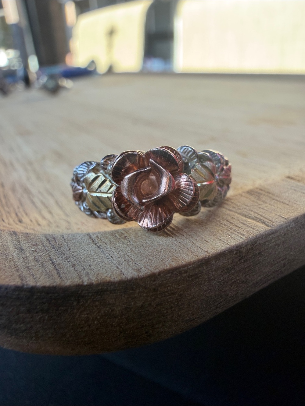 Antique Sterling Silver and Rose Gold 12k patina ring.